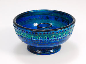 Aldo Londi Bitossi Rimini Blue Glazed Midcentury Candle Holder Bowl, 1950s