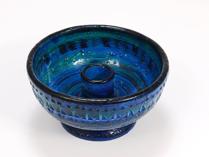 Aldo Londi Bitossi Rimini Blue Glazed Midcentury Candle Holder Bowl, 1950s