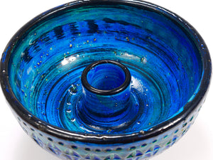 Aldo Londi Bitossi Rimini Blue Glazed Midcentury Candle Holder Bowl, 1950s