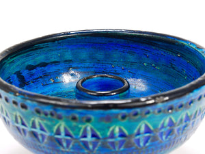 Aldo Londi Bitossi Rimini Blue Glazed Midcentury Candle Holder Bowl, 1950s