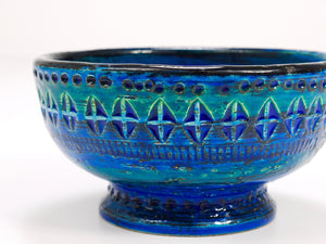 Aldo Londi Bitossi Rimini Blue Glazed Midcentury Candle Holder Bowl, 1950s