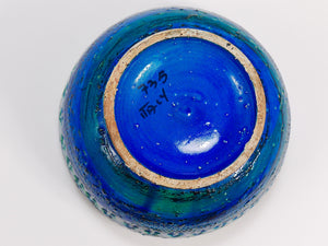 Aldo Londi Bitossi Rimini Blue Glazed Midcentury Candle Holder Bowl, 1950s