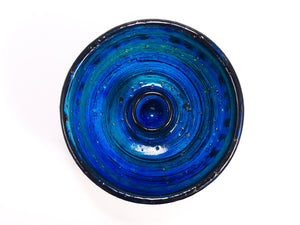 Aldo Londi Bitossi Rimini Blue Glazed Midcentury Candle Holder Bowl, 1950s