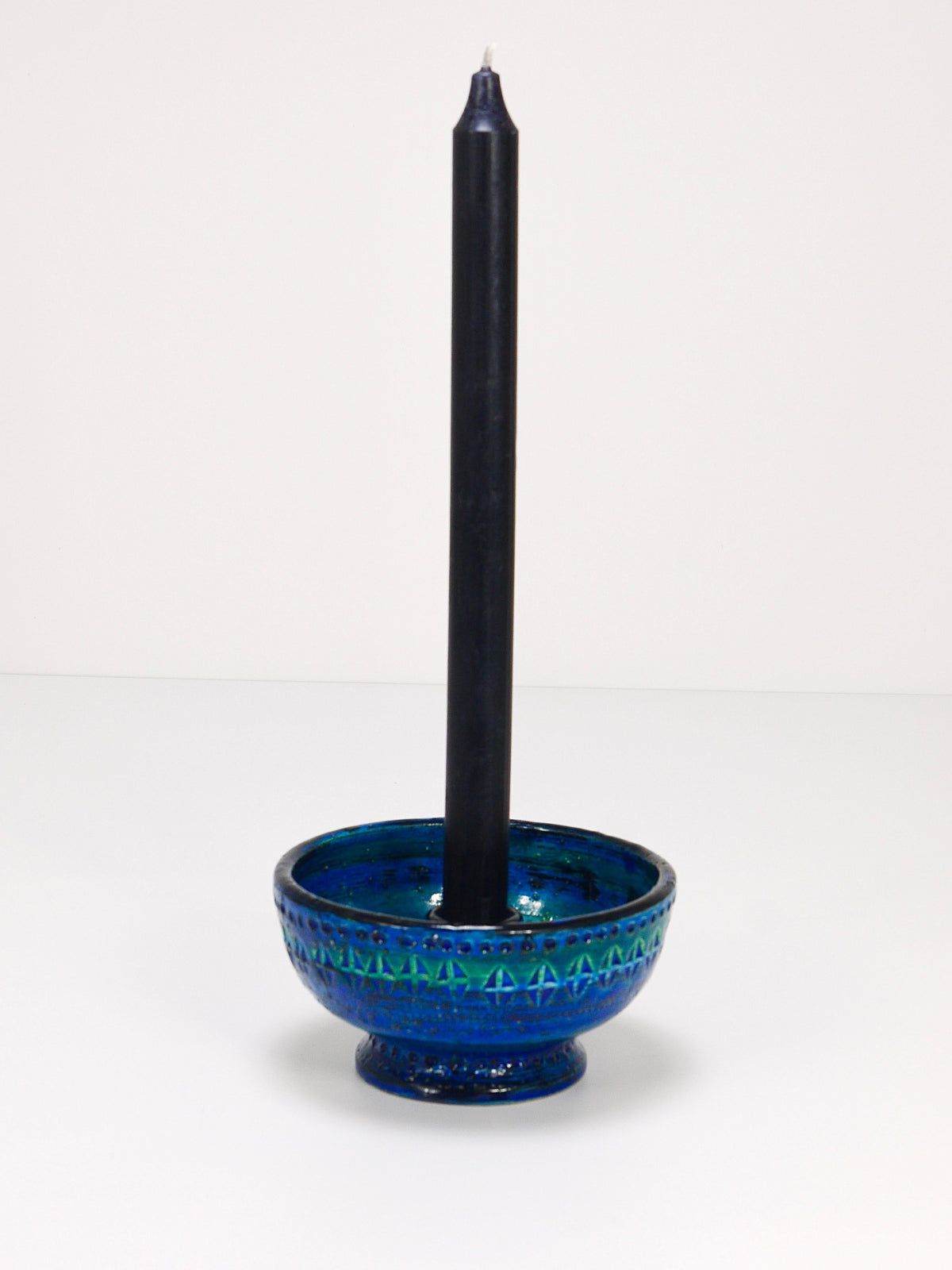 Portacandele Aldo Londi Bitossi Rimini Blue smaltato, Mid-Century, anni 1950