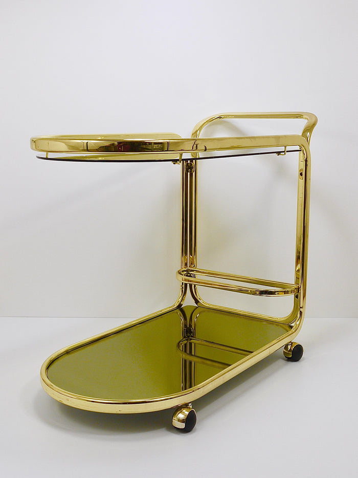 Golden Morex Italy Hollywood Regency Mirror Bar Cart Drinks Trolley, 1970s