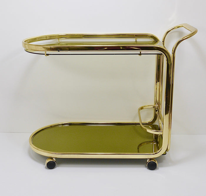Golden Morex Italy Hollywood Regency Mirror Bar Cart Drinks Trolley, 1970s
