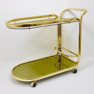 Golden Morex Italy Hollywood Regency Mirror Bar Cart Drinks Trolley, 1970s