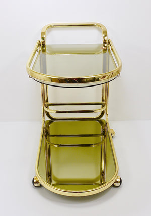 Golden Morex Italy Hollywood Regency Mirror Bar Cart Drinks Trolley, 1970s