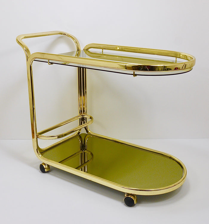 Golden Morex Italy Hollywood Regency Mirror Bar Cart Drinks Trolley, 1970s