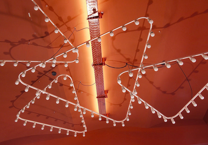 Impressive Large Triangle Light Sculpture Chandelier, Gino Sarfatti Style, 1950s