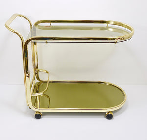 Golden Morex Italy Hollywood Regency Mirror Bar Cart Drinks Trolley, 1970s