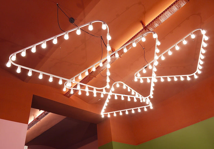Impressive Large Triangle Light Sculpture Chandelier, Gino Sarfatti Style, 1950s