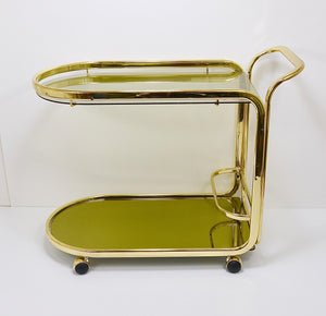 Golden Morex Italy Hollywood Regency Mirror Bar Cart Drinks Trolley, 1970s