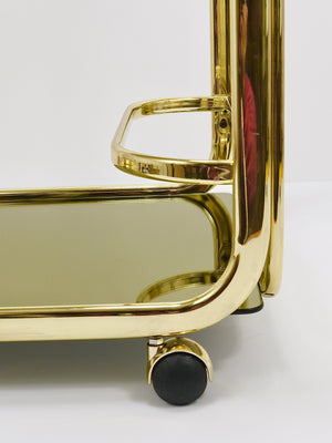 Golden Morex Italy Hollywood Regency Mirror Bar Cart Drinks Trolley, 1970s