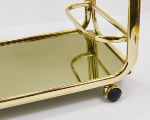 Golden Morex Italy Hollywood Regency Mirror Bar Cart Drinks Trolley, 1970s