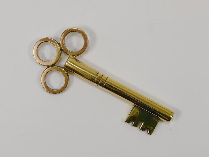 Large Carl Aubock Brass Key Corkscrew Bottle Opener Paperweight, Austria, 1950s