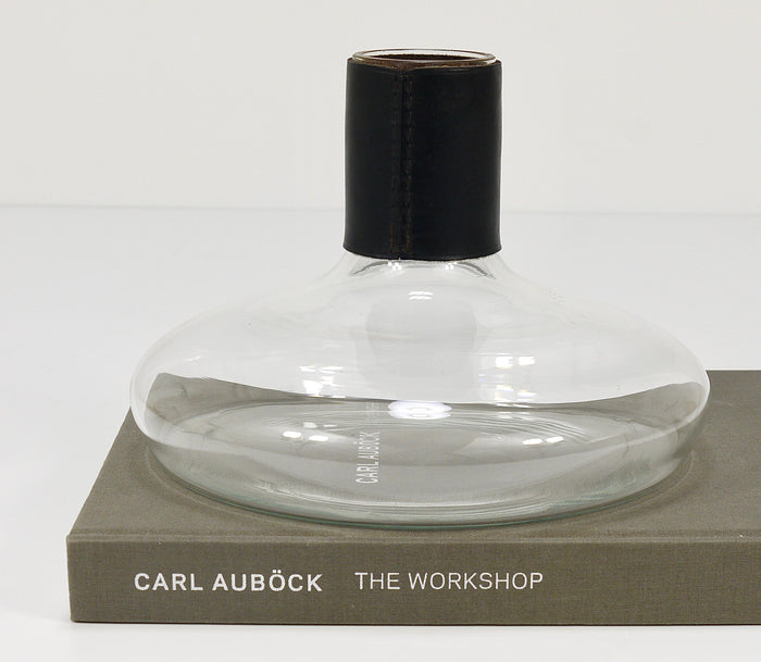 Carl Aubock II Vase Decanter with Black Leather Top, Midcentury, Austria, 1950s