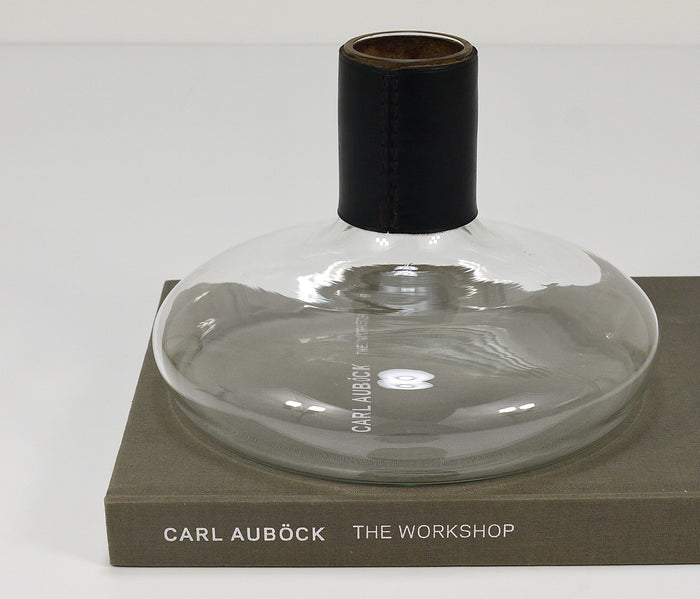 Carl Aubock II Vase Decanter with Black Leather Top, Midcentury, Austria, 1950s