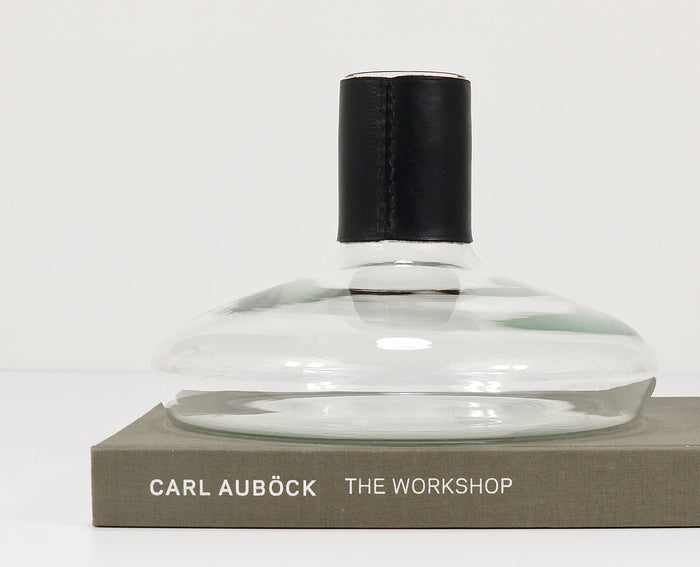 Carl Aubock II Vase Decanter with Black Leather Top, Midcentury, Austria, 1950s