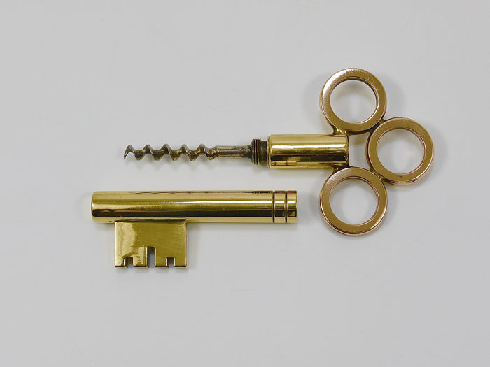 Large Carl Aubock Brass Key Corkscrew Bottle Opener Paperweight, Austria, 1950s