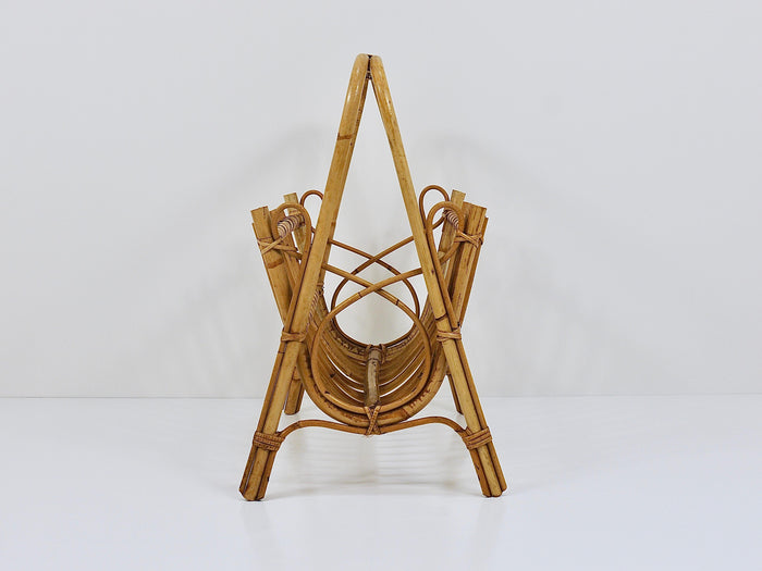 Franco Albini Style Rattan Bamboo Magazine Rack Newspaper Stand, Italy, 1950s