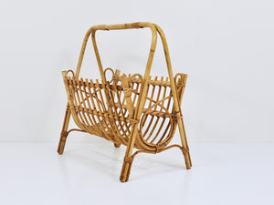 Franco Albini Style Rattan Bamboo Magazine Rack Newspaper Stand, Italy, 1950s