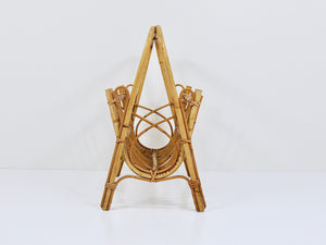 Franco Albini Style Rattan Bamboo Magazine Rack Newspaper Stand, Italy, 1950s