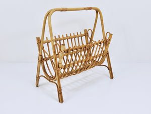 Franco Albini Style Rattan Bamboo Magazine Rack Newspaper Stand, Italy, 1950s