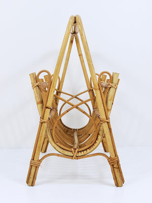 Franco Albini Style Rattan Bamboo Magazine Rack Newspaper Stand, Italy, 1950s