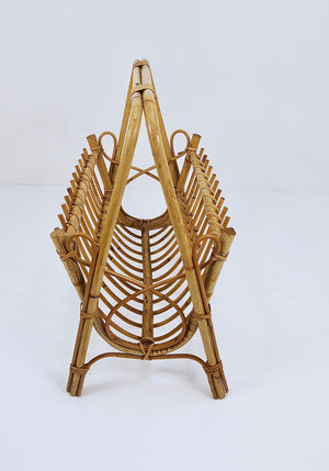Franco Albini Style Rattan Bamboo Magazine Rack Newspaper Stand, Italy, 1950s