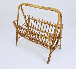 Franco Albini Style Rattan Bamboo Magazine Rack Newspaper Stand, Italy, 1950s