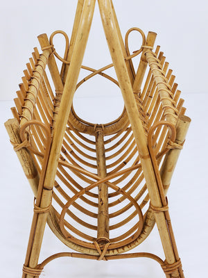 Franco Albini Style Rattan Bamboo Magazine Rack Newspaper Stand, Italy, 1950s