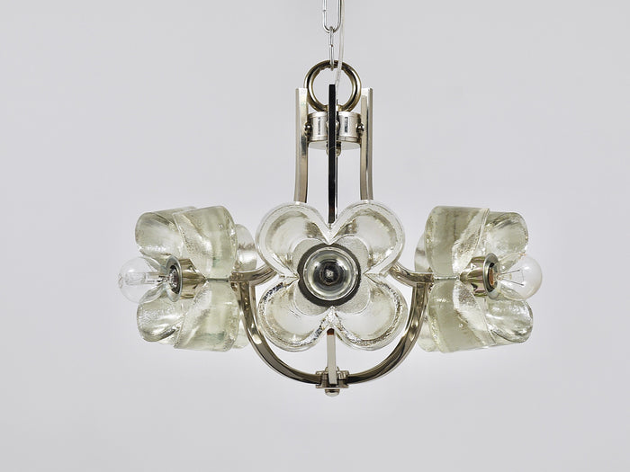 Kalmar Style Crystal Glass Flower Pendant Chandelier by Sische, Germany, 1970s