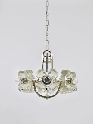 Lustre / suspension en verre cristal à fleurs dans le style Kalmar, par Sische, Allemagne, années 1970