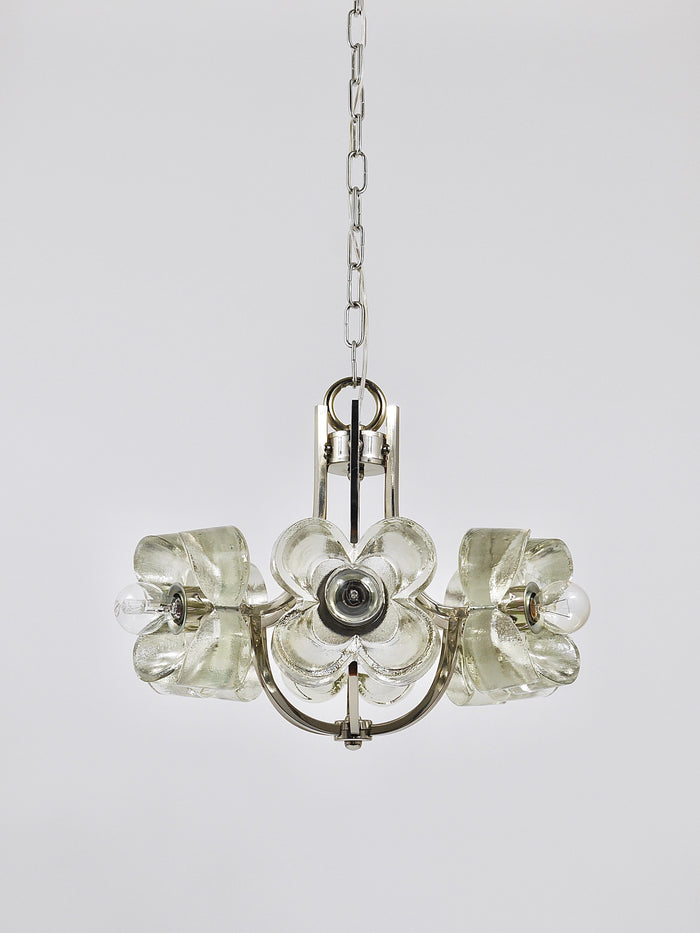 Kalmar Style Crystal Glass Flower Pendant Chandelier by Sische, Germany, 1970s