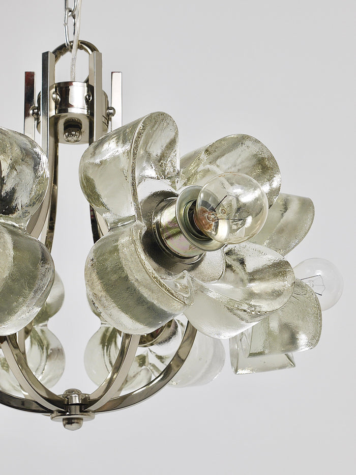 Kalmar Style Crystal Glass Flower Pendant Chandelier by Sische, Germany, 1970s