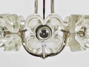 Lustre / suspension en verre cristal à fleurs dans le style Kalmar, par Sische, Allemagne, années 1970