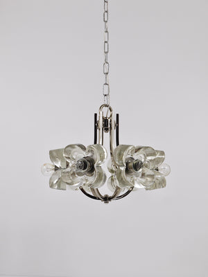 Lustre / suspension en verre cristal à fleurs dans le style Kalmar, par Sische, Allemagne, années 1970