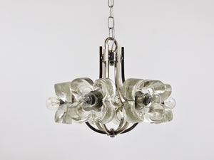 Lustre / suspension en verre cristal à fleurs dans le style Kalmar, par Sische, Allemagne, années 1970