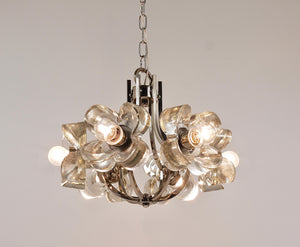 Lustre / suspension en verre cristal à fleurs dans le style Kalmar, par Sische, Allemagne, années 1970