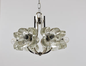 Lustre / suspension en verre cristal à fleurs dans le style Kalmar, par Sische, Allemagne, années 1970