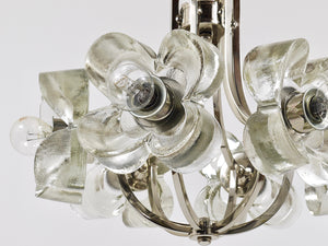 Lustre / suspension en verre cristal à fleurs dans le style Kalmar, par Sische, Allemagne, années 1970