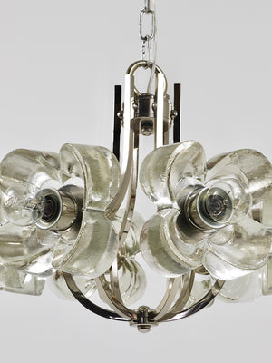 Lustre / suspension en verre cristal à fleurs dans le style Kalmar, par Sische, Allemagne, années 1970