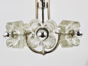 Lustre / suspension en verre cristal à fleurs dans le style Kalmar, par Sische, Allemagne, années 1970