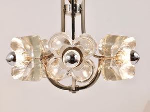 Lustre / suspension en verre cristal à fleurs dans le style Kalmar, par Sische, Allemagne, années 1970