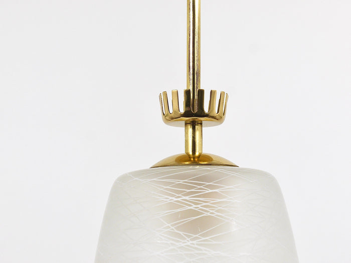 Gio Ponti Style Mid-Century Brass Crown Pendant Lamp Lantern, Italy, 1950s