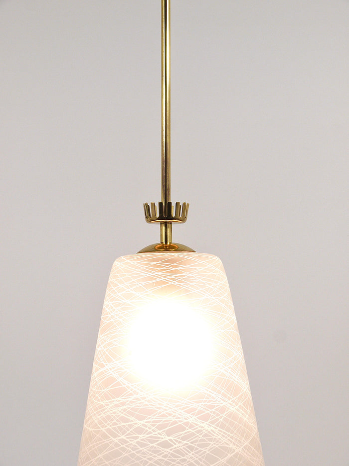Gio Ponti Style Mid-Century Brass Crown Pendant Lamp Lantern, Italy, 1950s