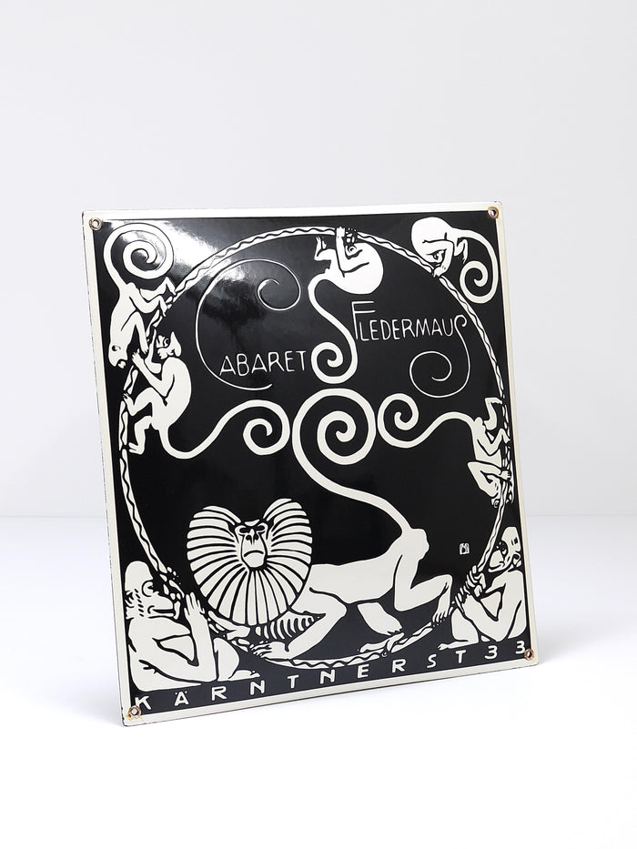 Art Nouveau Moriz Jung Cabaret Fledermaus Vienna Enameled Advertising Sign