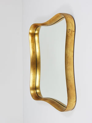 Gio Ponti Style Gilt Wood Mirror by Max Welz Vienna, Austria, 1940s