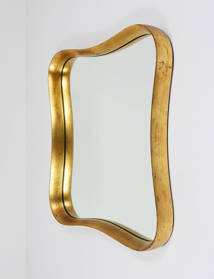 Gio Ponti Style Gilt Wood Mirror by Max Welz Vienna, Austria, 1940s